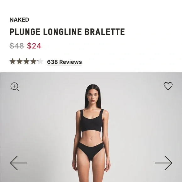 SKIMS Black Plunge Longline Bralette - Picture 2 of 2